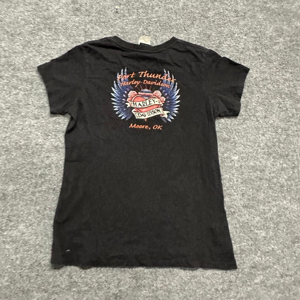 Harley-Davidson T-Shirt Womens Size L Black Graphic Fort Thunder Moore OK USA